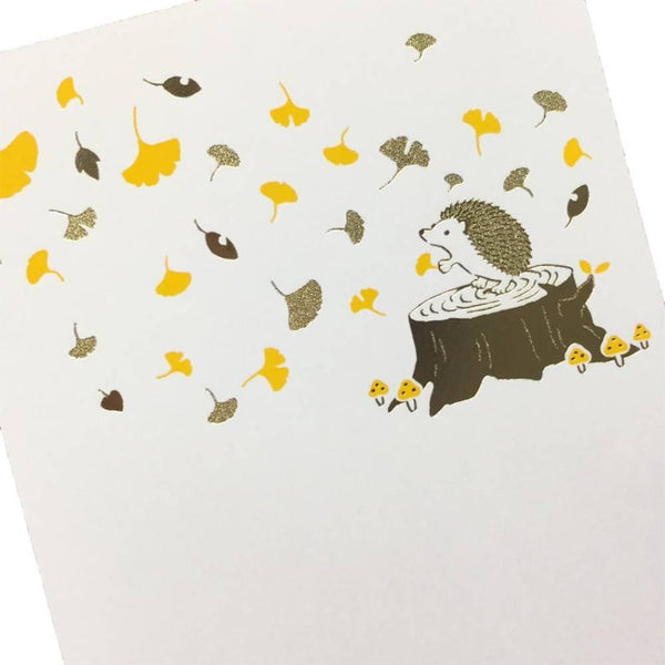 November Seasonal Foil Stamped Postcard Hedgehog Design