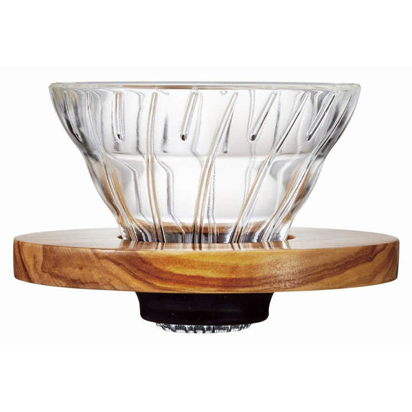 Hario V60 Glass Coffee Dripper with Olive Wood 1-2 Cups VDGR-01-OV