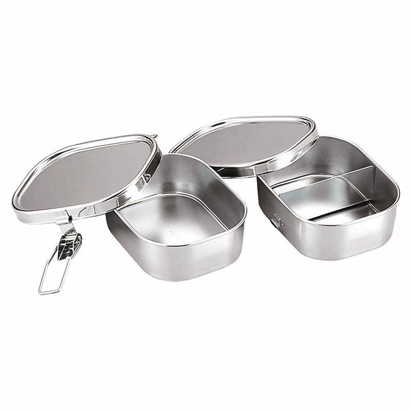 Aizawa Rectangular Two-Tier Lunch Box Stainless Steel Bento Box 720ml