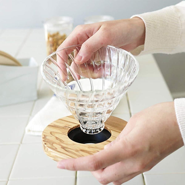 Hario V60 Glass Coffee Dripper with Olive Wood 1-2 Cups VDGR-01-OV
