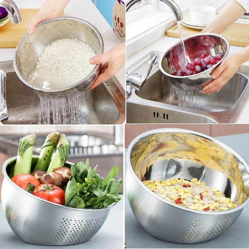 Maruefu Stainless Steel 3-Way Rice Washing Bowl With Strainer