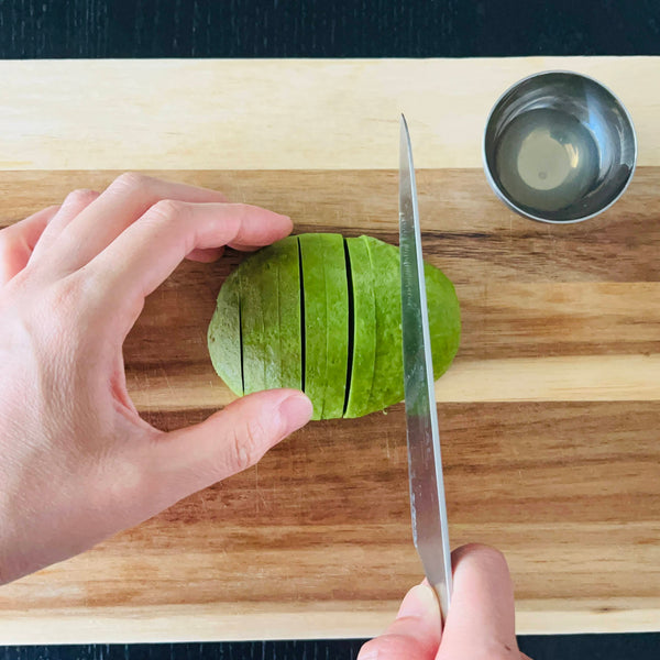 slicing the avocado