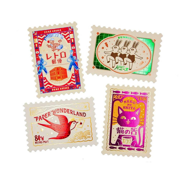 Retro Postage Stamp Shaped Postcard Foil Swallow Bird Design