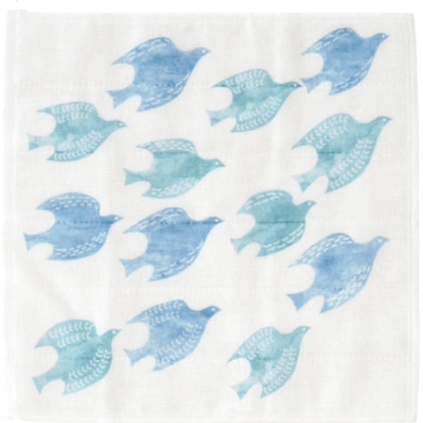Seven Layer Muslin Dish Cloth Blue Bird Design Cotton Dish Towel