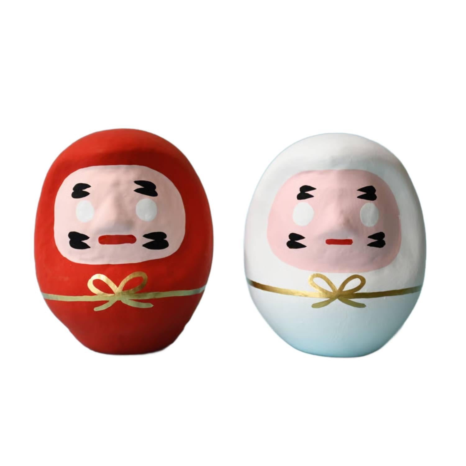 Shirakawa Daruma Red and White Pair Daruma Doll Set 8.5cm