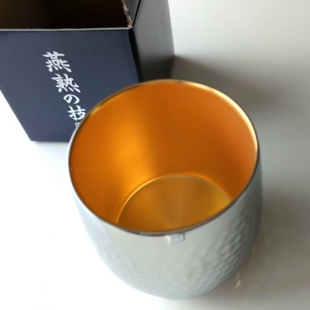 Stainless Steel Double-Wall Hammered Cup Gold-Plated Interior 8.5
