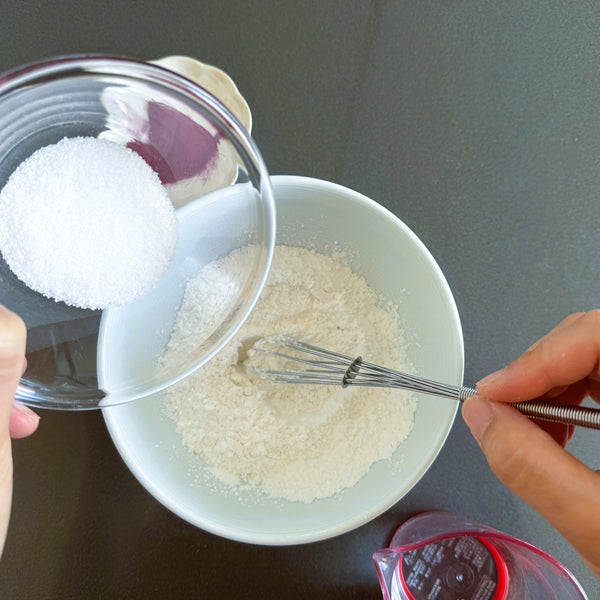 mixing the dry ingredients for mochi