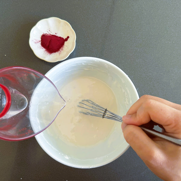 adding water to the mochi dough