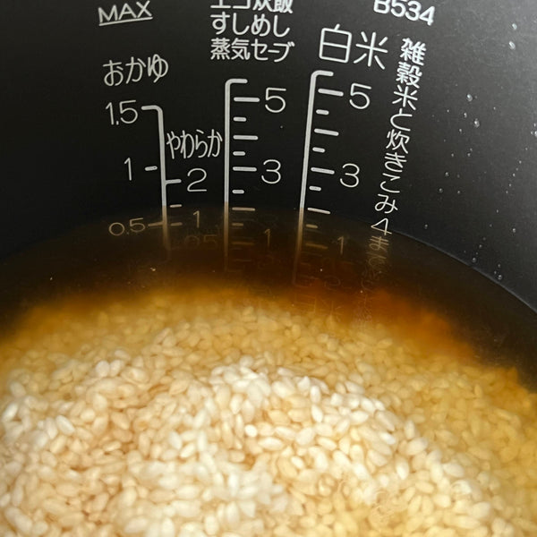 adding enough dashi and seasoning to the 4 cup line in the rice cooker