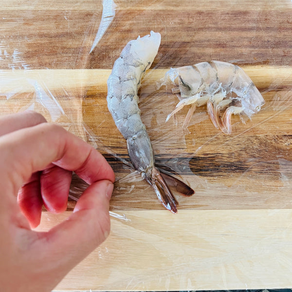 removing the tip of the shrimp tails