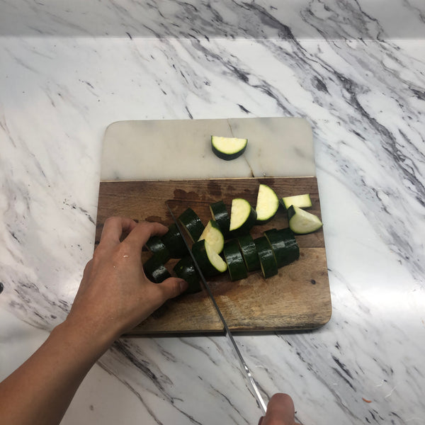 cutting the zucchini