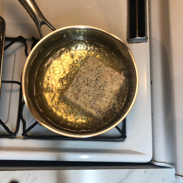 deep frying the tofu katsu