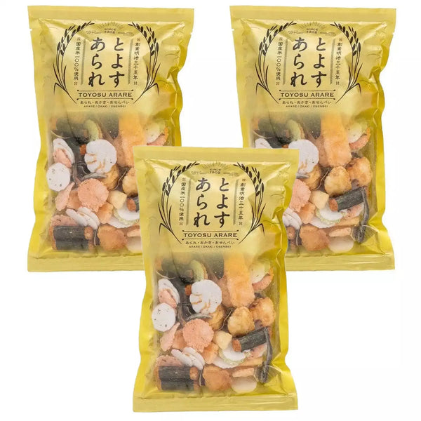 Toyosu Arare Japanese Rice Crackers 9 Types Assortment 80g (Pack of 3)