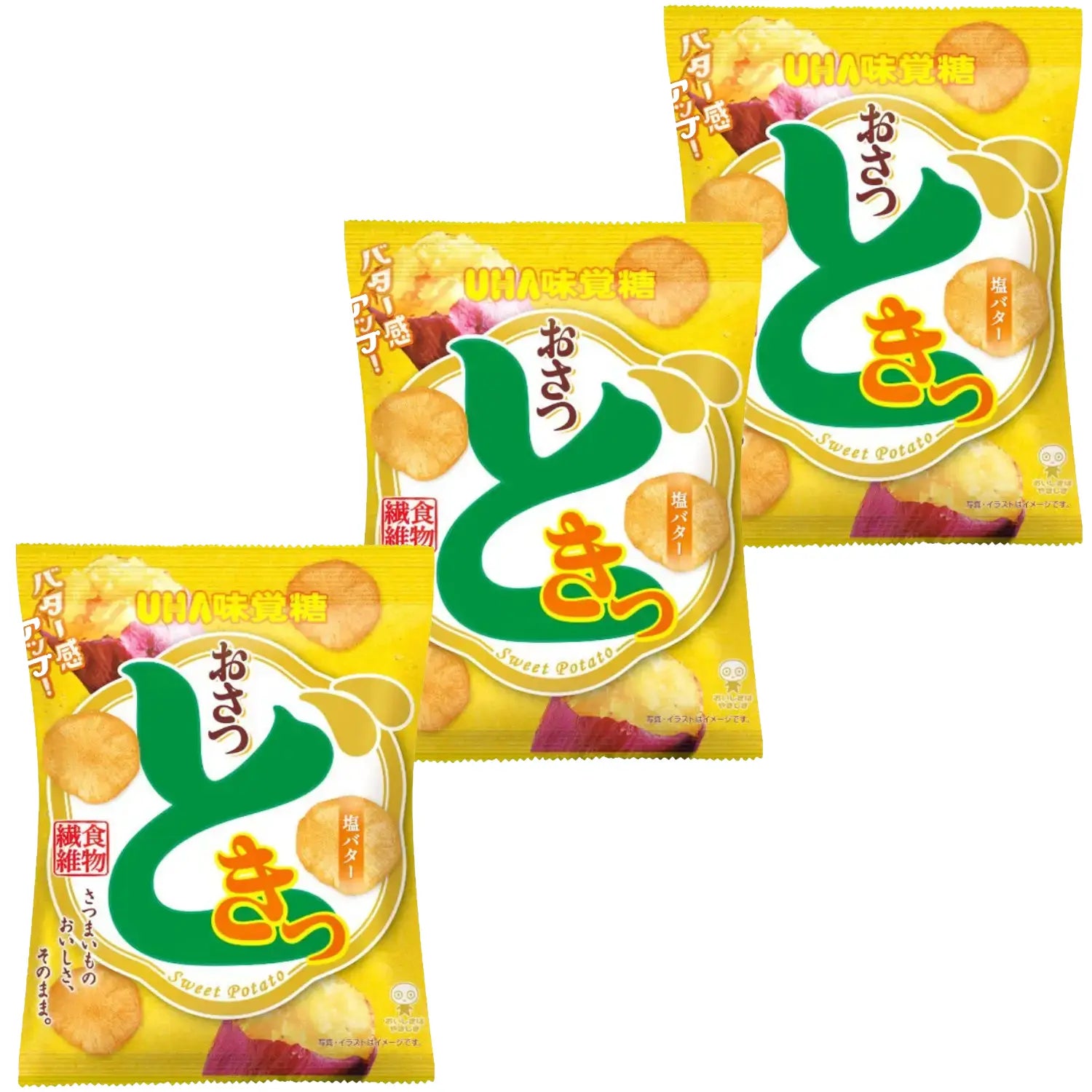 UHA Mikakuto Osatsudoki Salted Butter Sweet Potato Chips 65g (Pack of 3)
