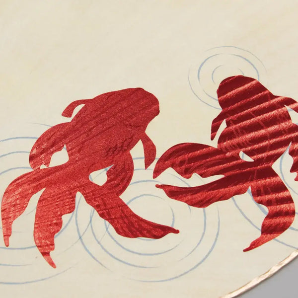 Uchiwa Non-Folding Paper Fan Foil Stamped Maple & Goldfish