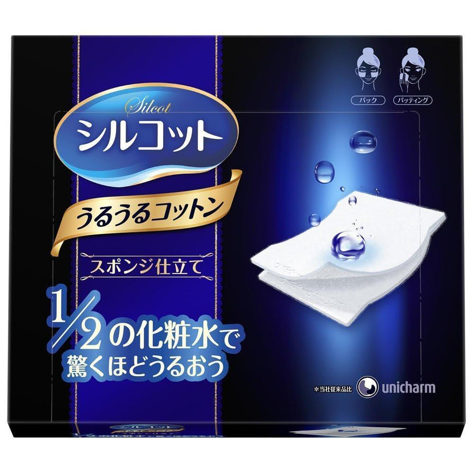 Unicharm Silcot Uruuru Sponge Touch Moisturizing Facial Cotton 40 Puff