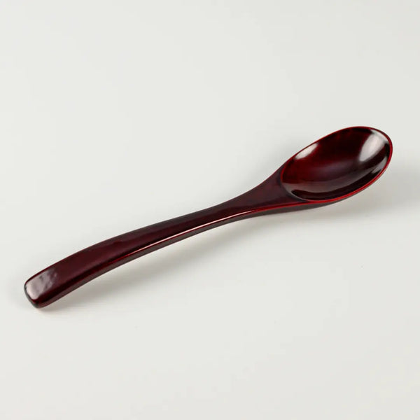Urushi Lacquered Wooden Dessert Spoon Teaspoon Dark Red