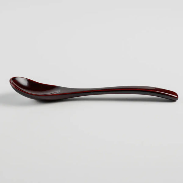 Urushi Lacquered Wooden Dessert Spoon Teaspoon Dark Red