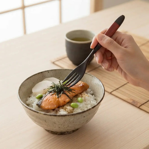 Urushi Lacquered Wooden Fork Lightweight Cutlery Black & Red