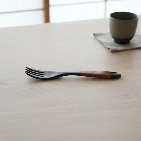 Urushi Lacquered Wooden Fork Lightweight Cutlery Black & Red