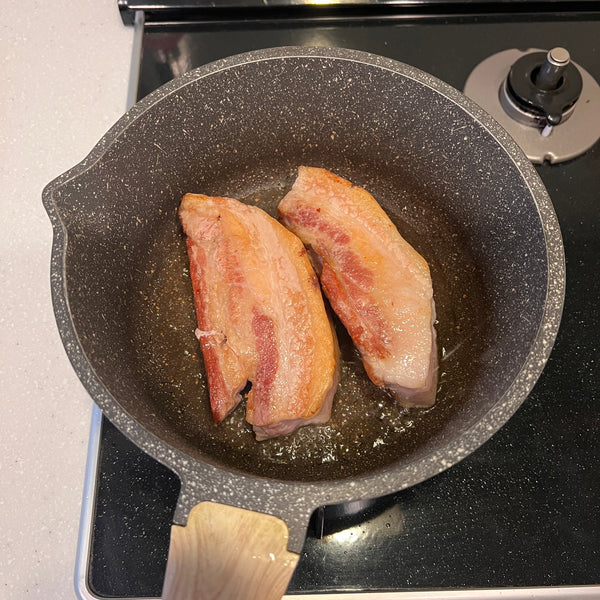 searing the pork belly