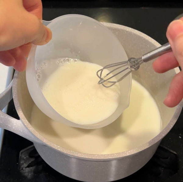 adding the gelatin into the milk