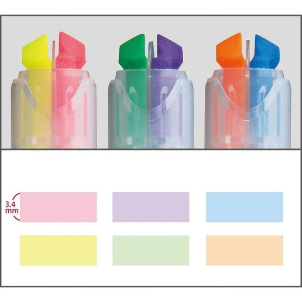 Kokuyo Beetle Tip Dual Color Highlighter Set 3 Pens (6 Soft Colors)-Japanese Taste