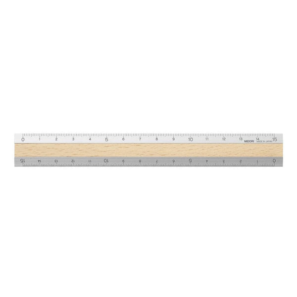 Midori Metal and Wood Metric Ruler 15cm 42257006, Japanese Taste