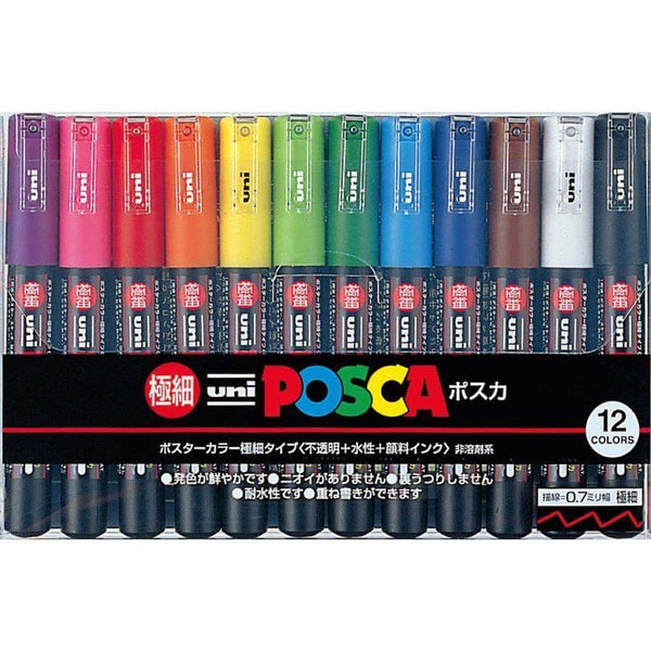 Mitsubishi Uni Posca Water Pen Extra Fine Marker Set 12 Colors PC
