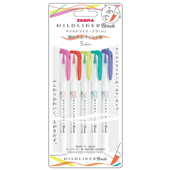 Zebra Mildliner Brush 5 Color Set Bright Colors