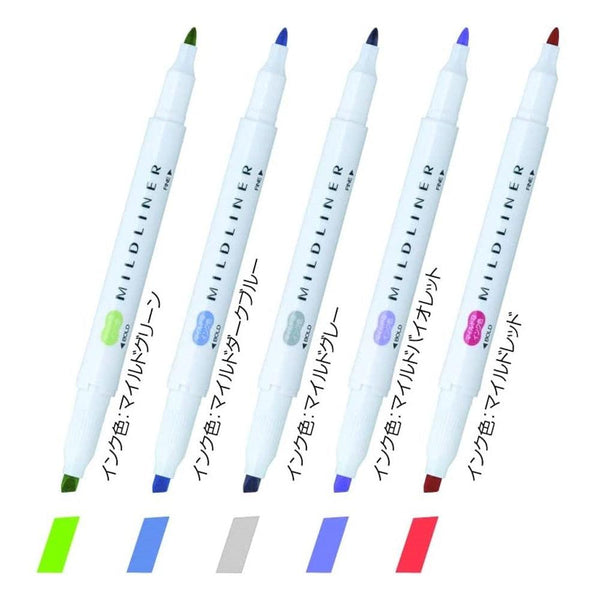Zebra Mildliner Highlighter Markers Elegant Colors WKT7-5C-NC-N-Japanese Taste
