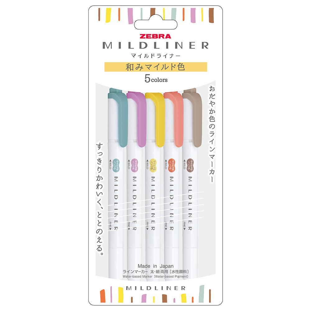 Zebra Mildliner Highlighter Markers Soothing Colors WKT7-5C-RC-N, Japanese Taste