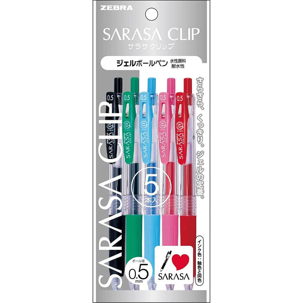 Zebra Sarasa Clip Gel Ink Pens 5 Colors 0.5mm P-JJ15-5A, Japanese Taste