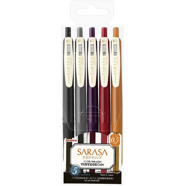Zebra Sarasa Clip Vintage Color Gel Ink Pens 5 Colors 0.5mm JJ15-5C-VI2-Japanese Taste